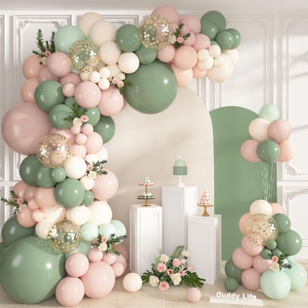 Life Pink Sage Green Balloon Arch Kit Baby In Bloom Boho Shower Decor 152Pcs